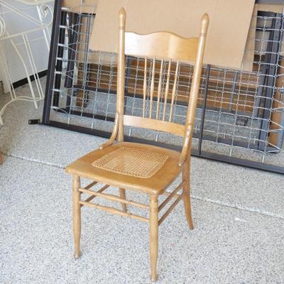 Mid-Century Pressback Spindle Oak and Cane Country Chair