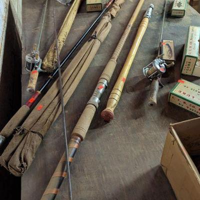 Vintage fishing tackle and deep sea fishing poles
