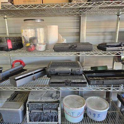 #1060 • Toolbox, Rodac 8100 Sander, Craftsman Mouse Sander, Drill Bits, Hole Saws, Paper Towel Dispenser
