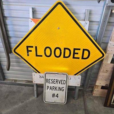 #1004 • Flooded and Reserved Parking #4 Metal Signs
