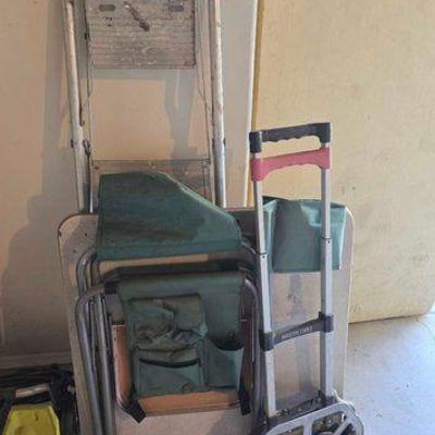 #2034 • Step Ladder, Folding Chair, Table, Magna Cart Dolly

