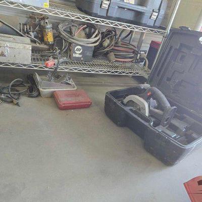 #1066 • Craftsman Circular Saw, Miller Foot Control, Air Hose Reel, Hole Saws
