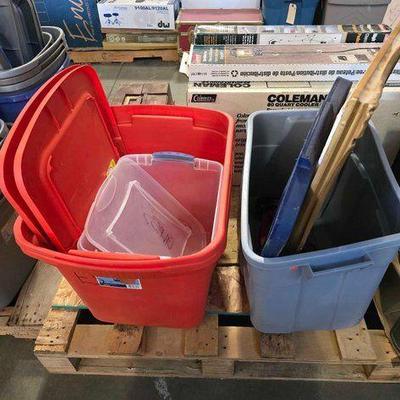 #2718 • 4 Plastic Totes Framed Artwork and Phone
