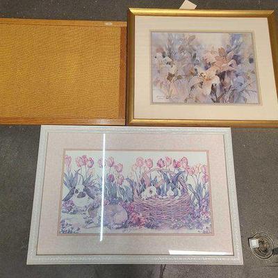 #2522 • (2) Signed Framed Prints and (1) Bulletin Board
