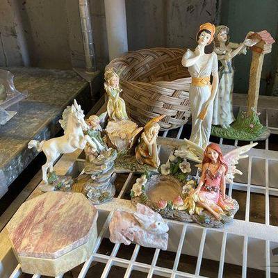 #3562 • Fairy Figures, Horse Figurine, Lady Figurines & Basket
