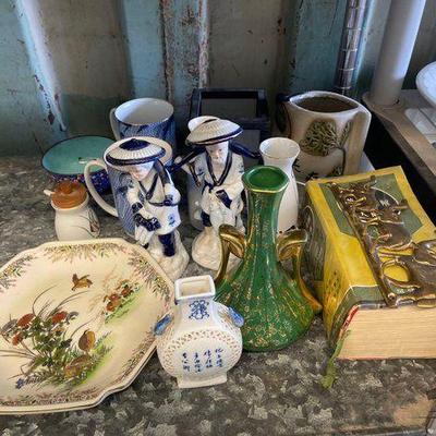 #3542 • Japanese and Chinese Mugs, Vases, Plate, Bowl, Figurines, Book and Candle Box
