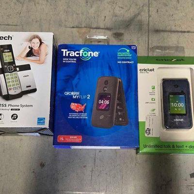 #4226 • NEW!!! Vtech Cordless Phone, Alcatel MyFlip 2 & Cricket Flip Phone
