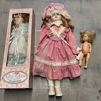#4528 • (2) Porcelain Dolls and (1) Plastic Doll
