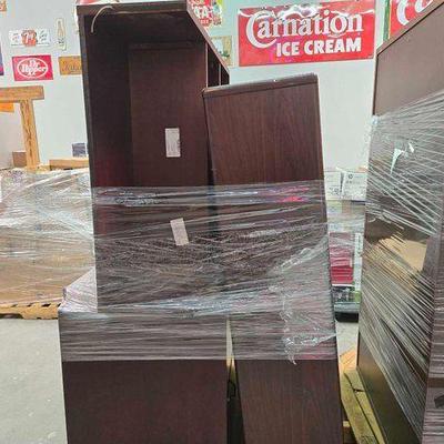 #2066 • Dark Brown Book Case, Desk W/ Attaching Shelves

