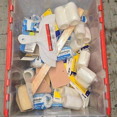 #8544 • Bin Filled W/ Mini Roller Covers, Paint Stir Sticks & More
