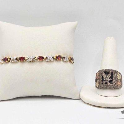 #904 • Bracelet W/ Semi-Precious Stones & Sterling Silver Ring, 12.59g
