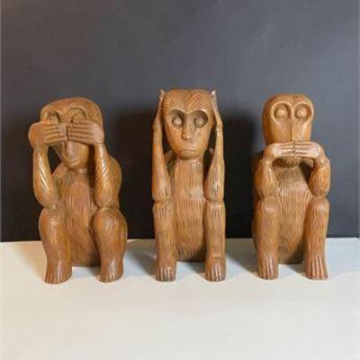 Large Thai Handmade Three Wise Monkeys Figurine Display .jpg