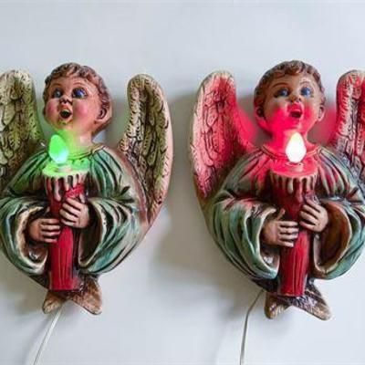 Vintage Lighted Christmas Chalkware Angels .jpg