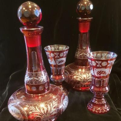 19th. C. Bohemian Ruby Decanters & Vases