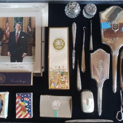 Signed Ronald Reagan Memorabilia and a Deco Sterling Silver Vanity Set