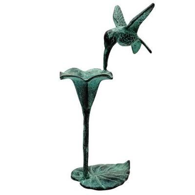 Verdigris Hummingbird on Flower Sculpture, by SPI San Pacific