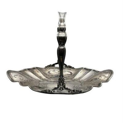 Antique Gorham Sterling Silver Monogrammed Basket with Handle, Very Large