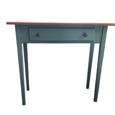 Contemporary Side Table, Robins Egg Blue, Natural Wood Top