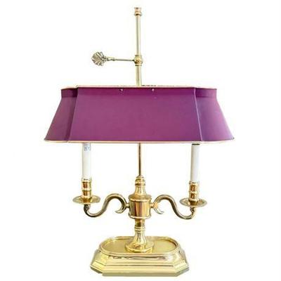 Double Arm Bouillotte Brass Lamp with Tole Shade