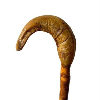 Solid Wood Walking Stick with Rams Horn Style Handle