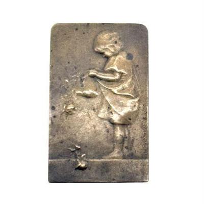 Ovide Yencesse; "L'Enfant aux Roses" Bronze Plaqette