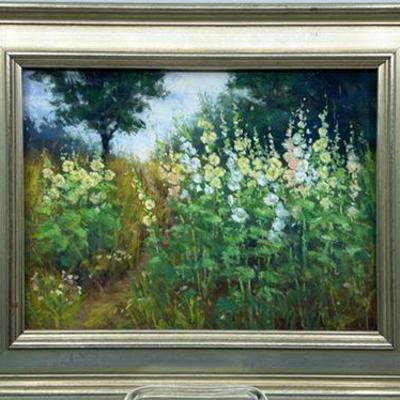 Kathleen Kalinowski "Hollyhock Hill", Oil Pastel