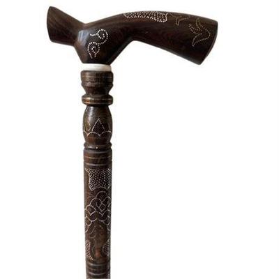 Solid Wood Walking Stick with Silver-Tone Accents