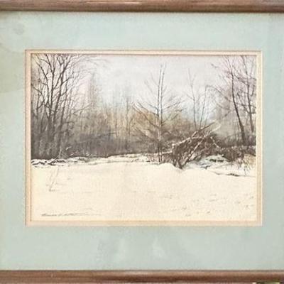Florian K. Lawton, Winter Landscape, Signed Watercolor