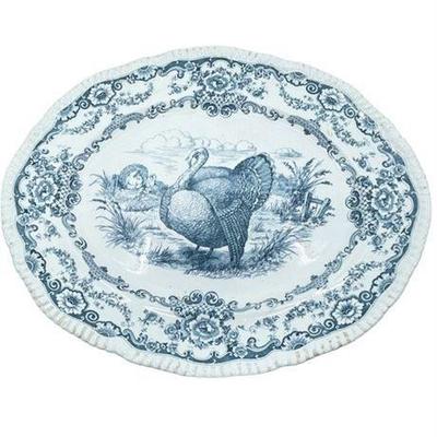 Lincoln England Blue Transferware Turkey Platter