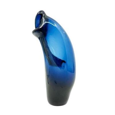 Signed Cobalt Blue Art Glass Sculpted Vessel