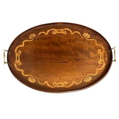 Antique Sheraton Mahogany Tea Tray with Marquetry Inlay
