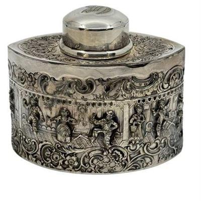 18th C. Sterling Silver Tea Caddy, Repousse