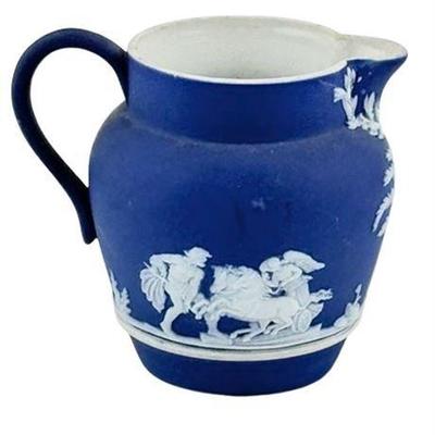 1879 Wedgwood Blue Jasperware Creamer, Marked "H"