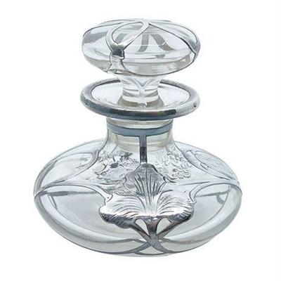 Art Nouveau Sterling Silver Flower Overlay Perfume Bottle