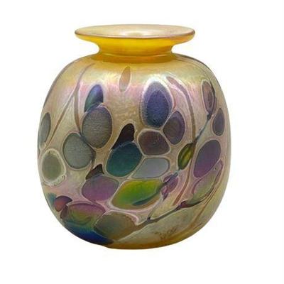 Rick Hunter Signed Art Glass Blown Vase Oil Spot Dichroic Iridescent Vase