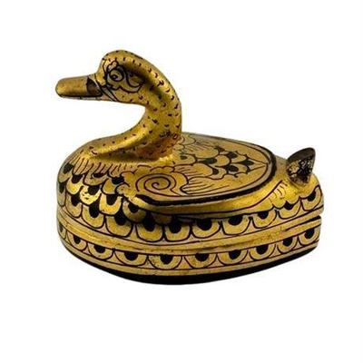 Russian Style Black and Gold Lacquered Duck Box