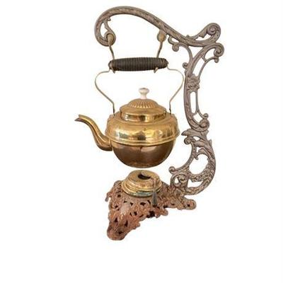 Bradley & Hubbard Model 1694 Cast Iron with Brass Tea Warmer with Kettle