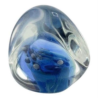 Seegers And Fein Signed Blue Glass Paperweight