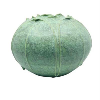 Bulbous Leaf Pottery Vessel, Signed SF