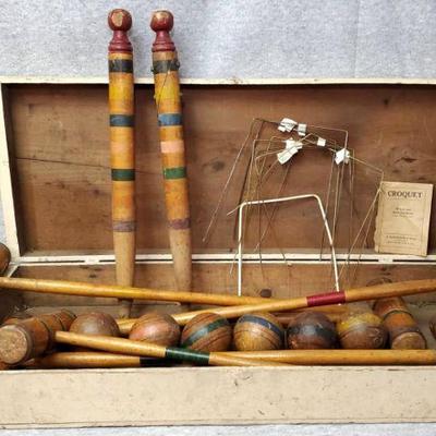 Antique h radenaker croquet game set with box