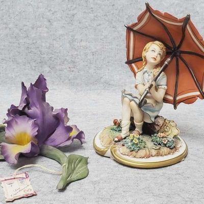 Capodimonte porcelain flower and figurine