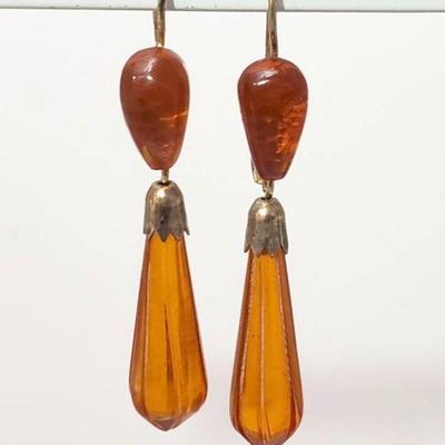 875 russian amber drop earrings