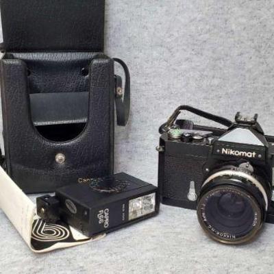 Nikomat 35mm with 50mn lens capro fl66 flash unit