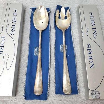 S g hall mark english silver plated salad serving fork and spoon