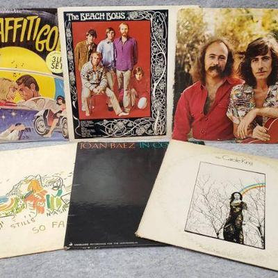 Albums beach boys baez, crosby stills and nash, carole king, 50s hits