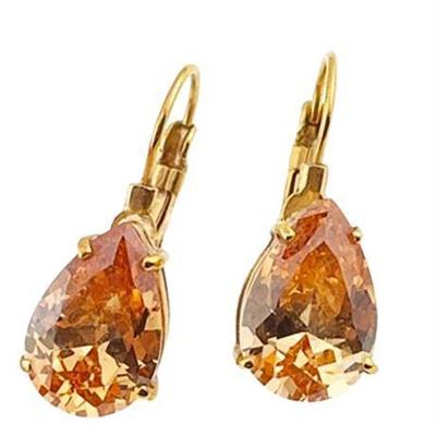 Orange Sapphire Tear Drop Earrings, 17 Ct (Total) 14 K Gold