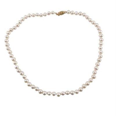 Cultured 6 MM Pearl Necklace with Gold Clasp