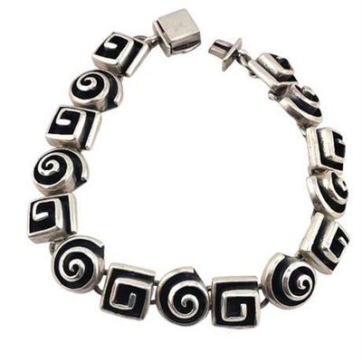 Mid Century Modern Sterling Silver Geometric Panel Bracelet