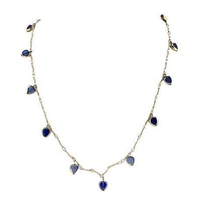 18 K Gold and Czechoslovakian Blue Glass Heart Necklace