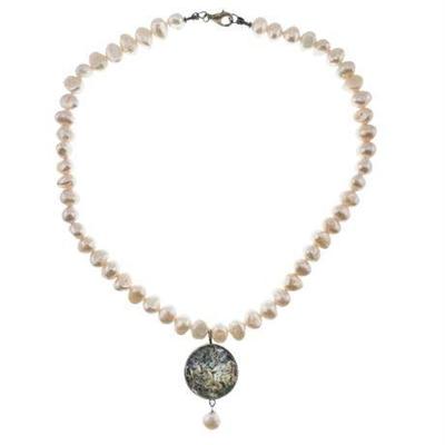 Lot 111  
Natural Fresh Water 8 mm Pearl and Abalone Spacer Pendant